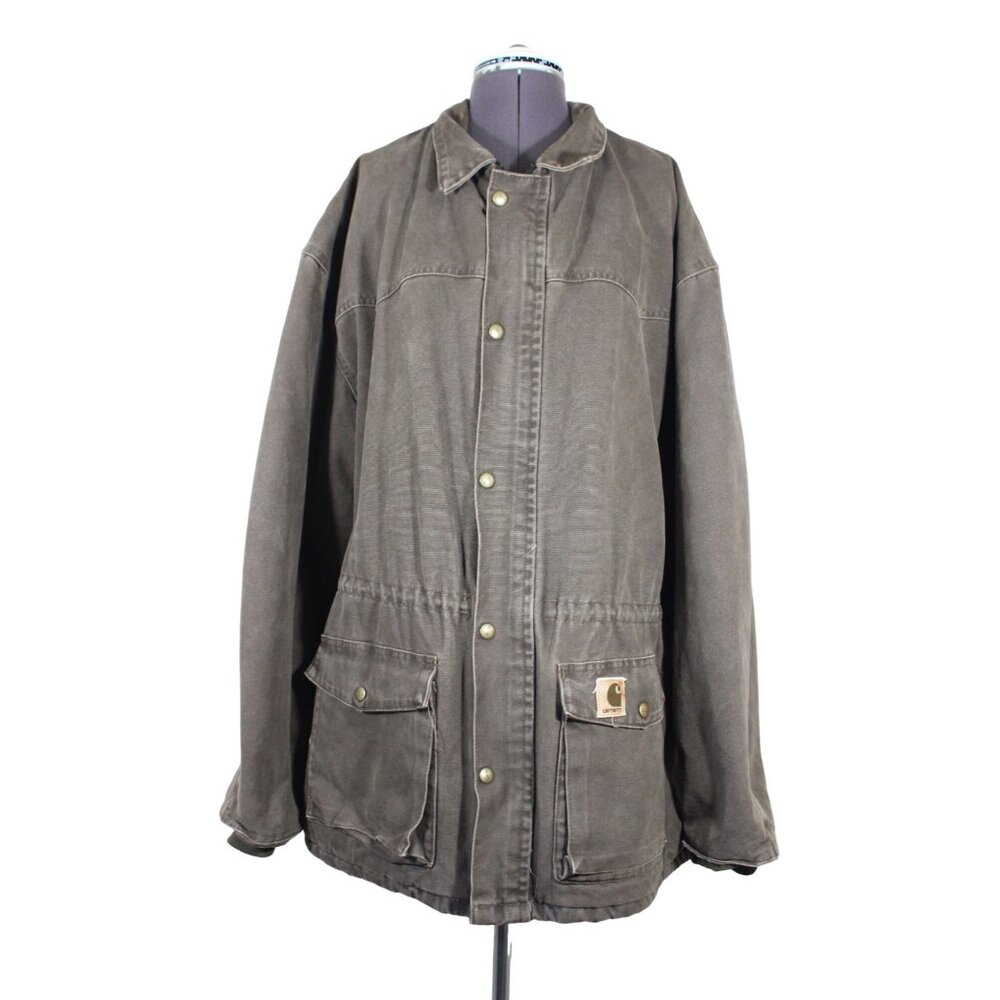 Carhartt men's vintage moss sandstone wash quilt lined long barn chore coat - Picture 1 of 14